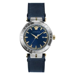 Heren Versace AION Leren Band Blauw Wijzerplaat Horloge
