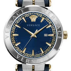 Heren Versace Horloges^AION Leren Band Horloge Blauwe Wijzerplaat
