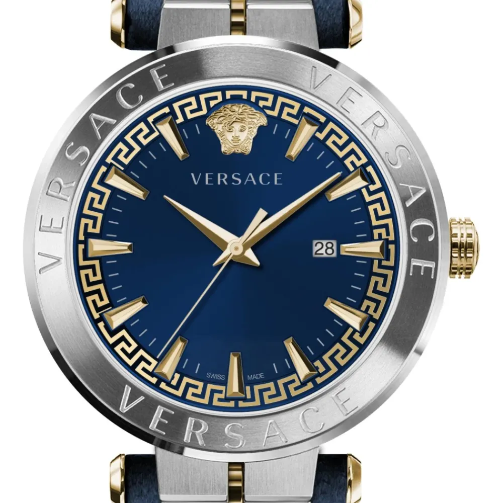 Heren Versace Horloges^AION Leren Band Horloge Blauwe Wijzerplaat