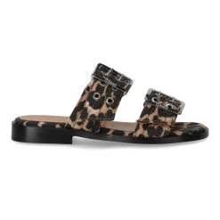 DAMES Ganni Animalier Platte Sandaal met Gespen