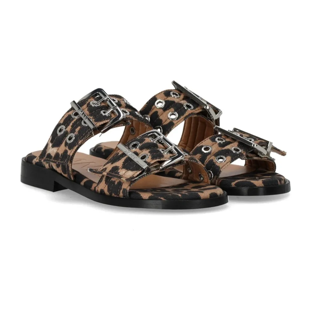 DAMES Ganni Animalier Platte Sandaal met Gespen