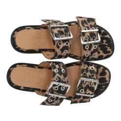 DAMES Ganni Animalier Platte Sandaal met Gespen