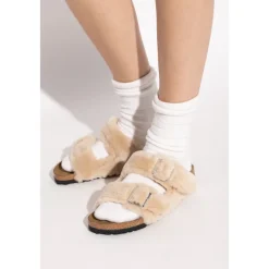 DAMES Birkenstock Arizona Shearling Rivet Logo slides