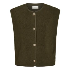 DAMES Neo Noir Army Teddy Vest met Gouden Knopen