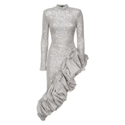 DAMES ROTATE Birger Christensen Asymmetrische Jurk met Rits en Drapering