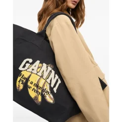 DAMES Ganni Shoppers^Banana Print Shopper Tas