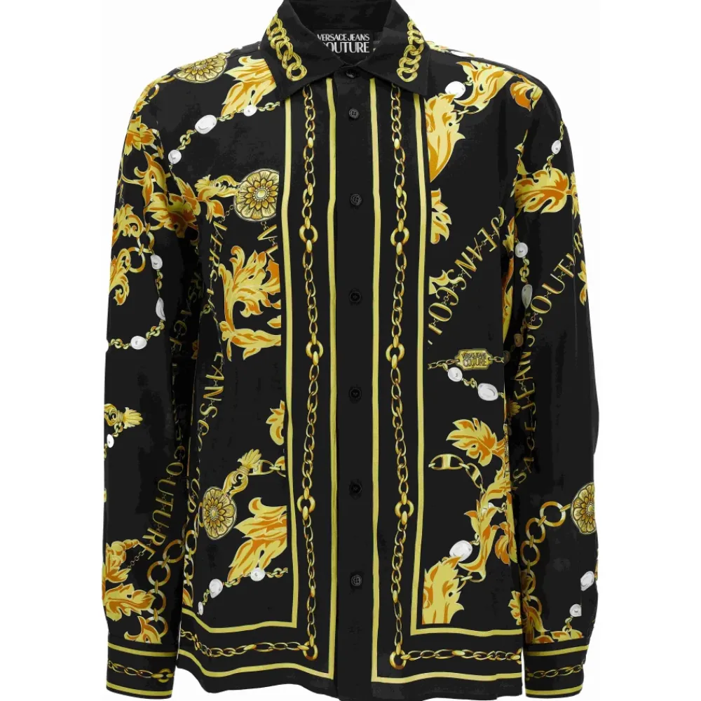 Heren Versace Jeans Couture Overhemden^Barok Patroon Lange Mouw Shirt Zwart