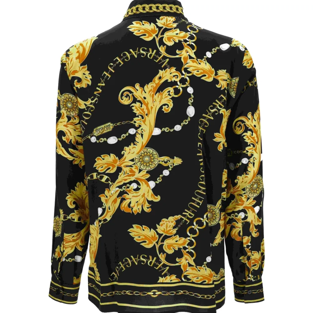 Heren Versace Jeans Couture Overhemden^Barok Patroon Lange Mouw Shirt Zwart