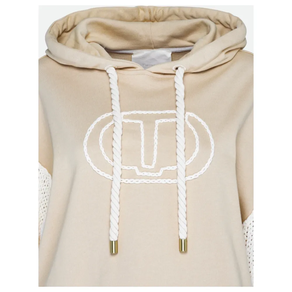 DAMES Twinset Hoodies & Sweatvesten^Katoenen Hoodie met Gebreide Mouwen