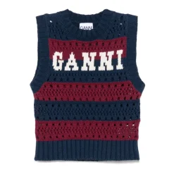 DAMES Ganni Truien & Vesten^Gestreept Gebreid Vest met Logo