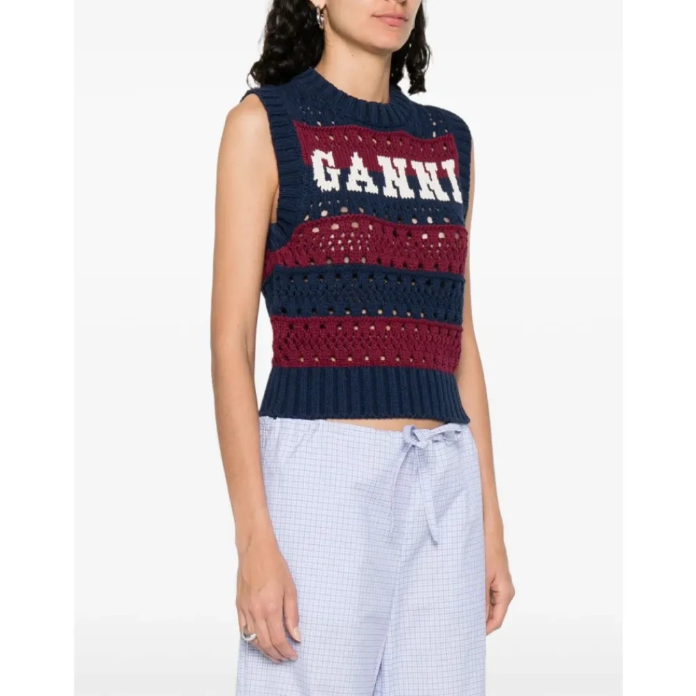 DAMES Ganni Truien & Vesten^Gestreept Gebreid Vest met Logo