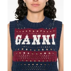 DAMES Ganni Truien & Vesten^Gestreept Gebreid Vest met Logo