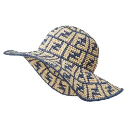 DAMES Fendi Blauwe breedgerande katoenen hoed