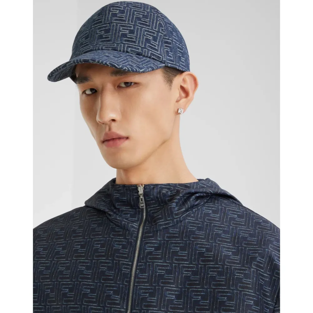 Heren Fendi Petten^e Denim Baseballpet Gemaakt in Italië