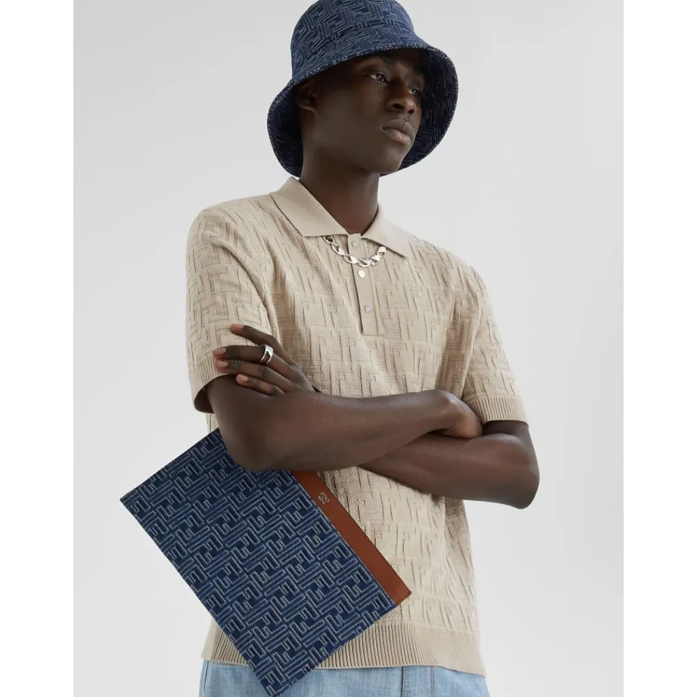 Heren Fendi e Denim Bucket Hat Made in Italy