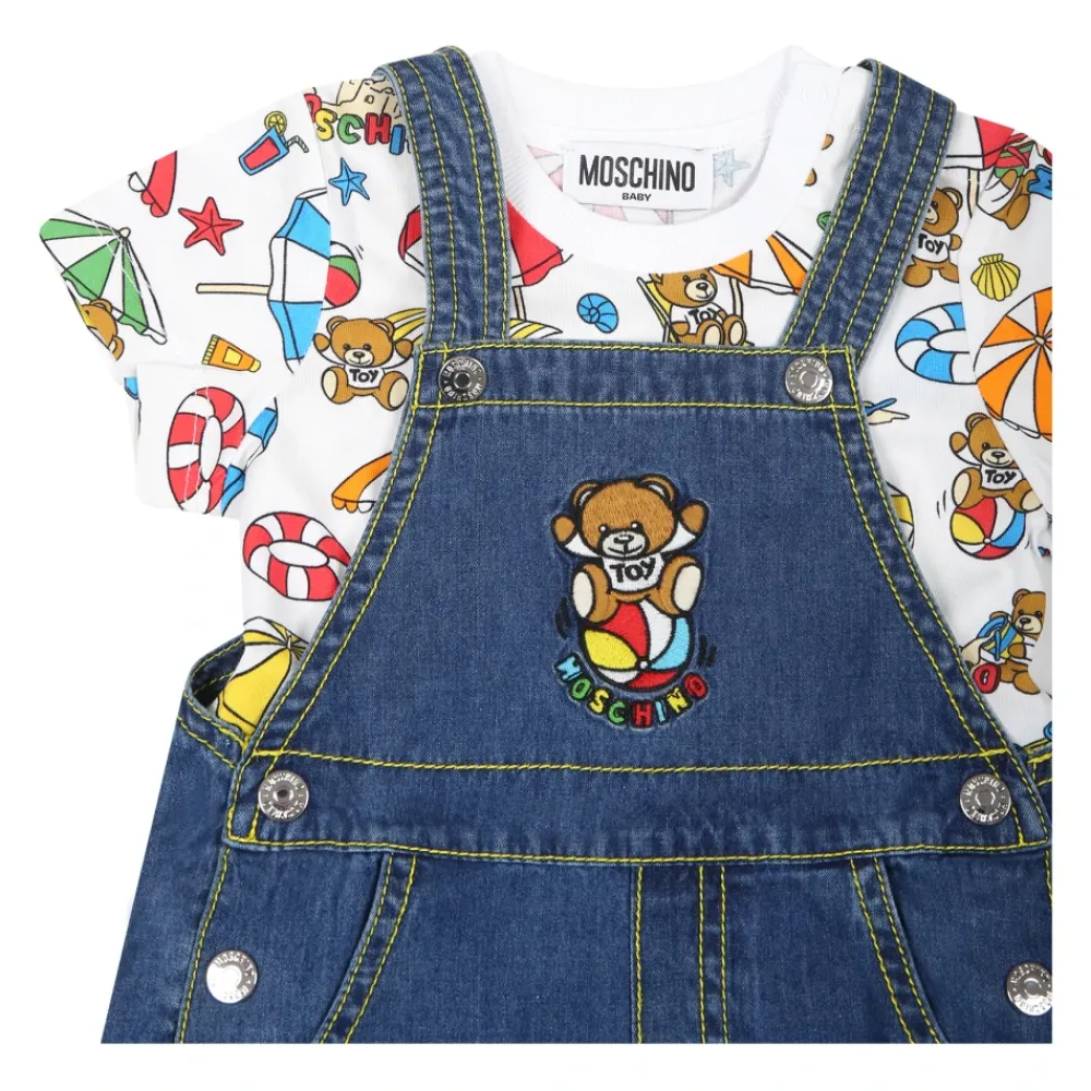 Moschino Jumpsuits^Blauwe Denim Overall met Teddy Bear