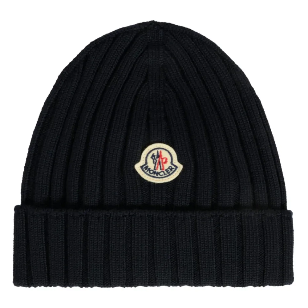 Moncler e Geribbelde Wollen Beanie Muts