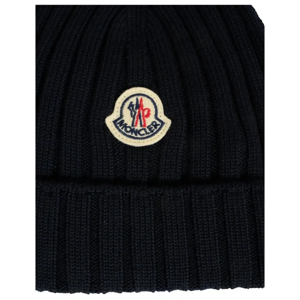 Moncler e Geribbelde Wollen Beanie Muts