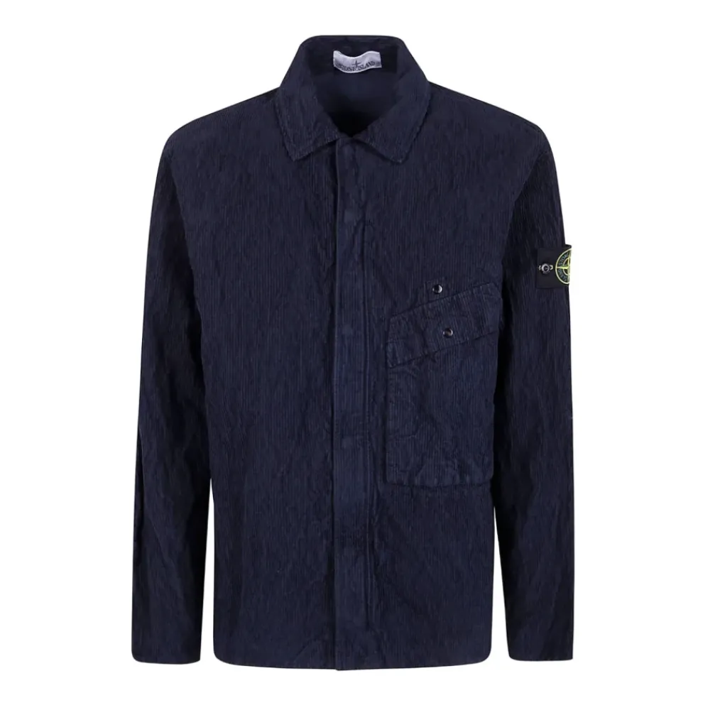 Heren Stone Island Overhemden^e Gerimpelde Corduroy Overhemd met Ritszak