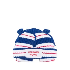 LOVERBOY by Charles Jeffrey Blauwe Gestreepte Katoenen Gebreide Muts met Dierenoren