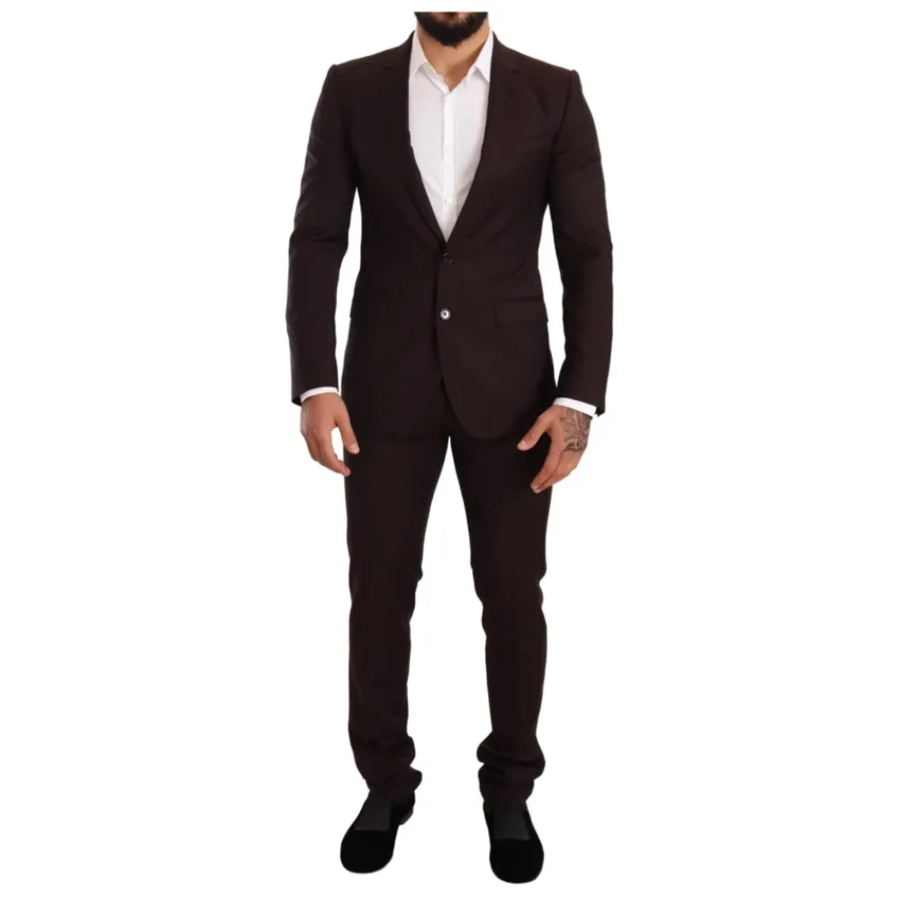 Heren Dolce & Gabbana Bordeaux Gestreept Slim Fit Pak