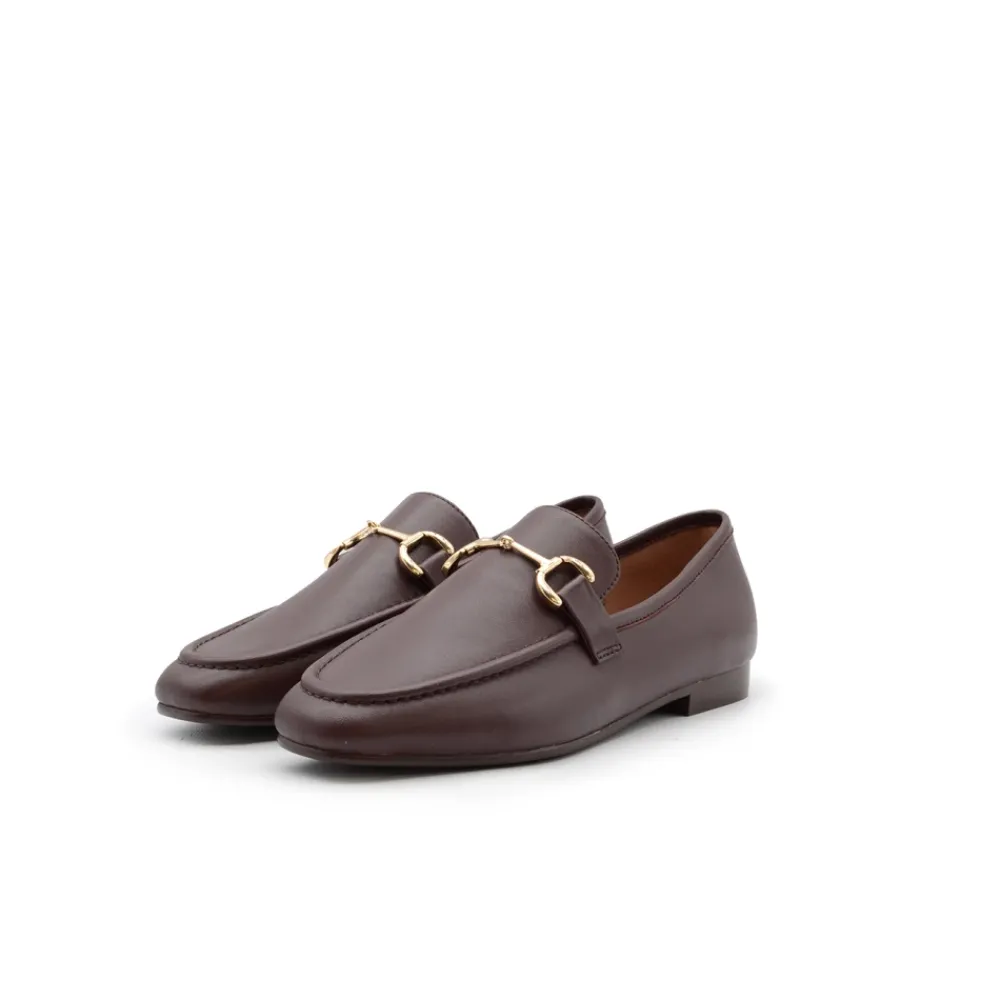 DAMES Bibi Lou Bordeaux Leren Mocassin met Gouden Klem