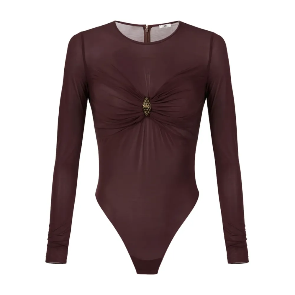 DAMES Elisabetta Franchi Shirts^Bordeauxrode Jersey Bodysuit met Snake Motif