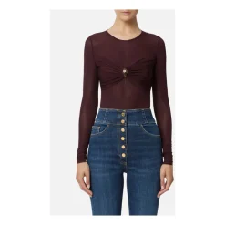 DAMES Elisabetta Franchi Shirts^Bordeauxrode Jersey Bodysuit met Snake Motif