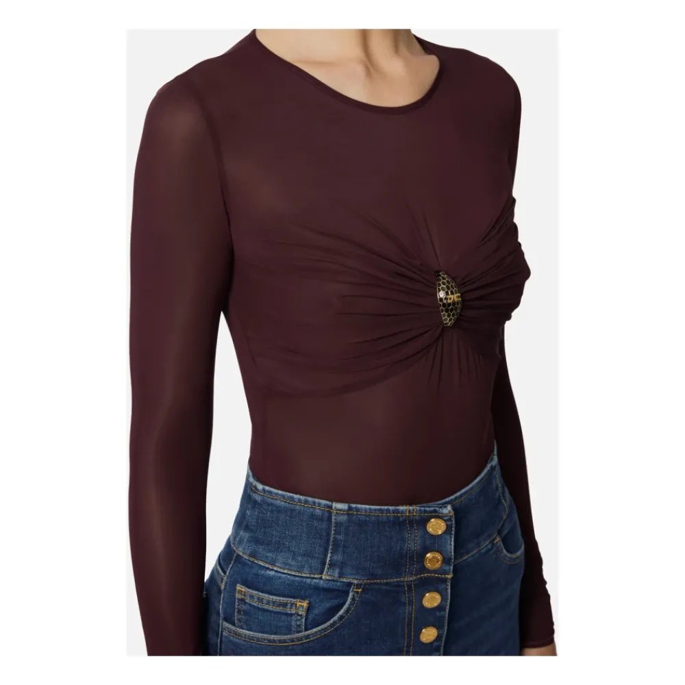 DAMES Elisabetta Franchi Shirts^Bordeauxrode Jersey Bodysuit met Snake Motif