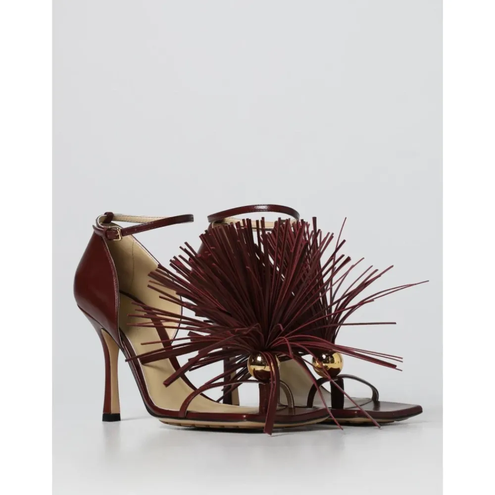 DAMES Bottega Veneta Bourgondische Franje Hakken Leren Sandalen