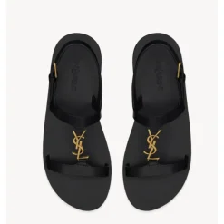 DAMES Saint Laurent Bronzen Leren Sandalen met Enkelband