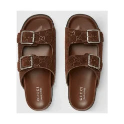 Heren Gucci Leren Platte Zool Slides