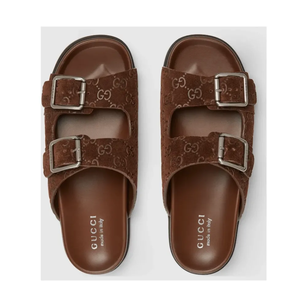 Heren Gucci Leren Platte Zool Slides