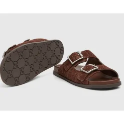 Heren Gucci Leren Platte Zool Slides