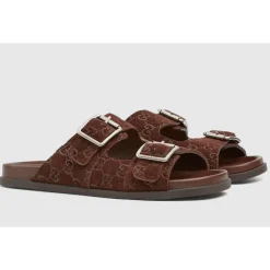 Heren Gucci Leren Platte Zool Slides