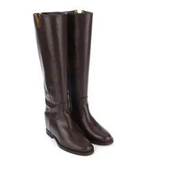 DAMES Via Roma 15 e leren laarzen met gouden metalen V-detail