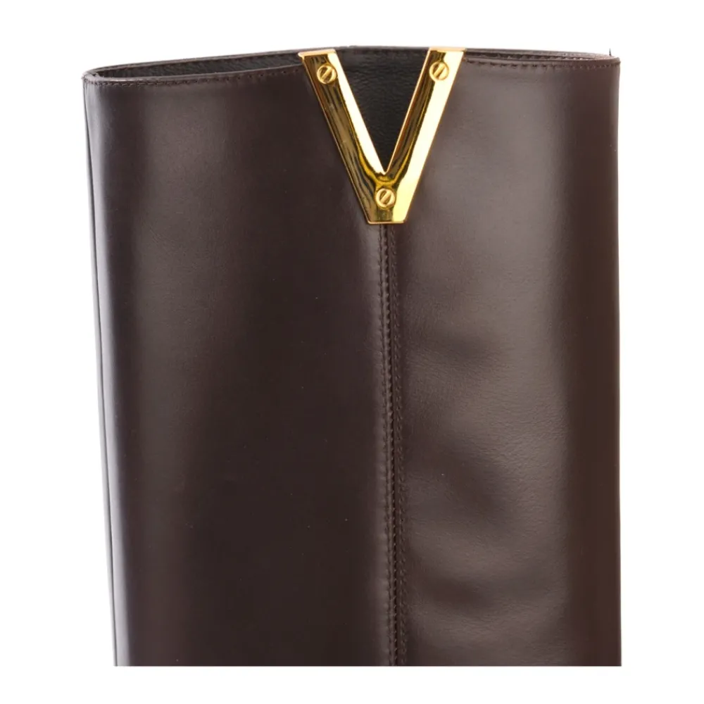 DAMES Via Roma 15 e leren laarzen met gouden metalen V-detail