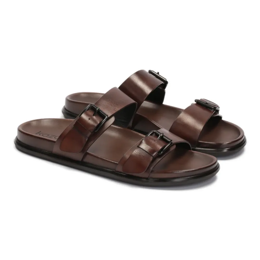 Heren Kazar e leren slippers met twee verstelbare banden