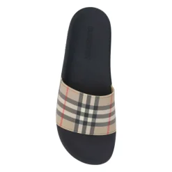 DAMES Burberry Slippers^Bruine Rubberen Sandalen met Archivio Check Patroon