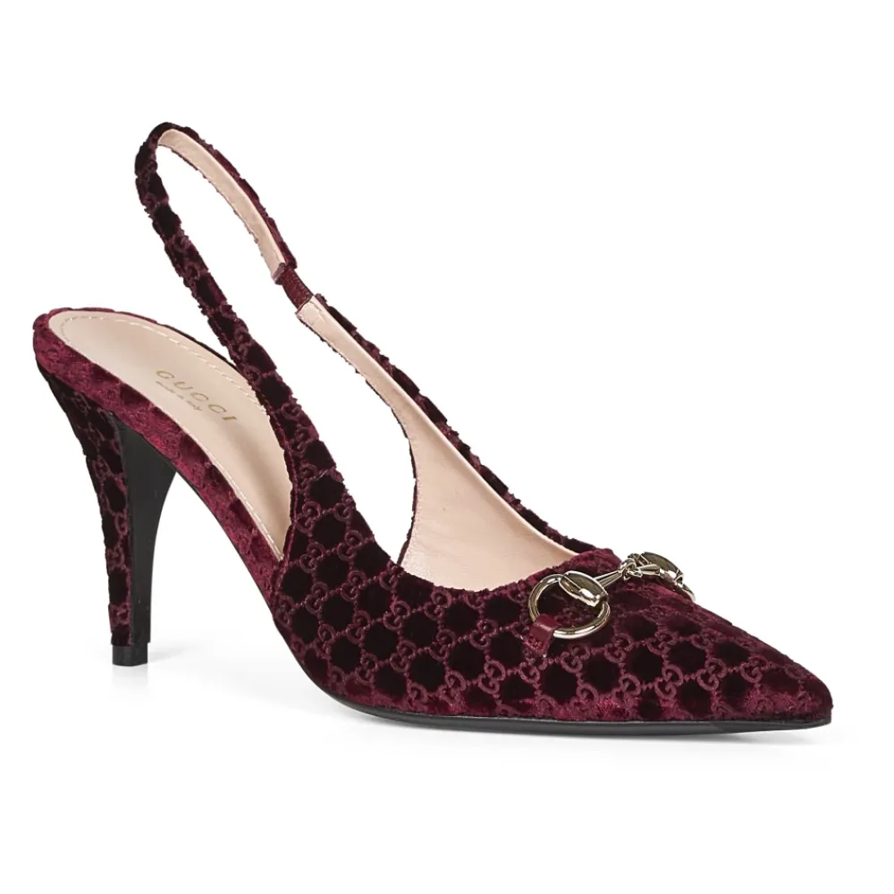 DAMES Gucci Burgundy Velvet Enkelband Sandalen