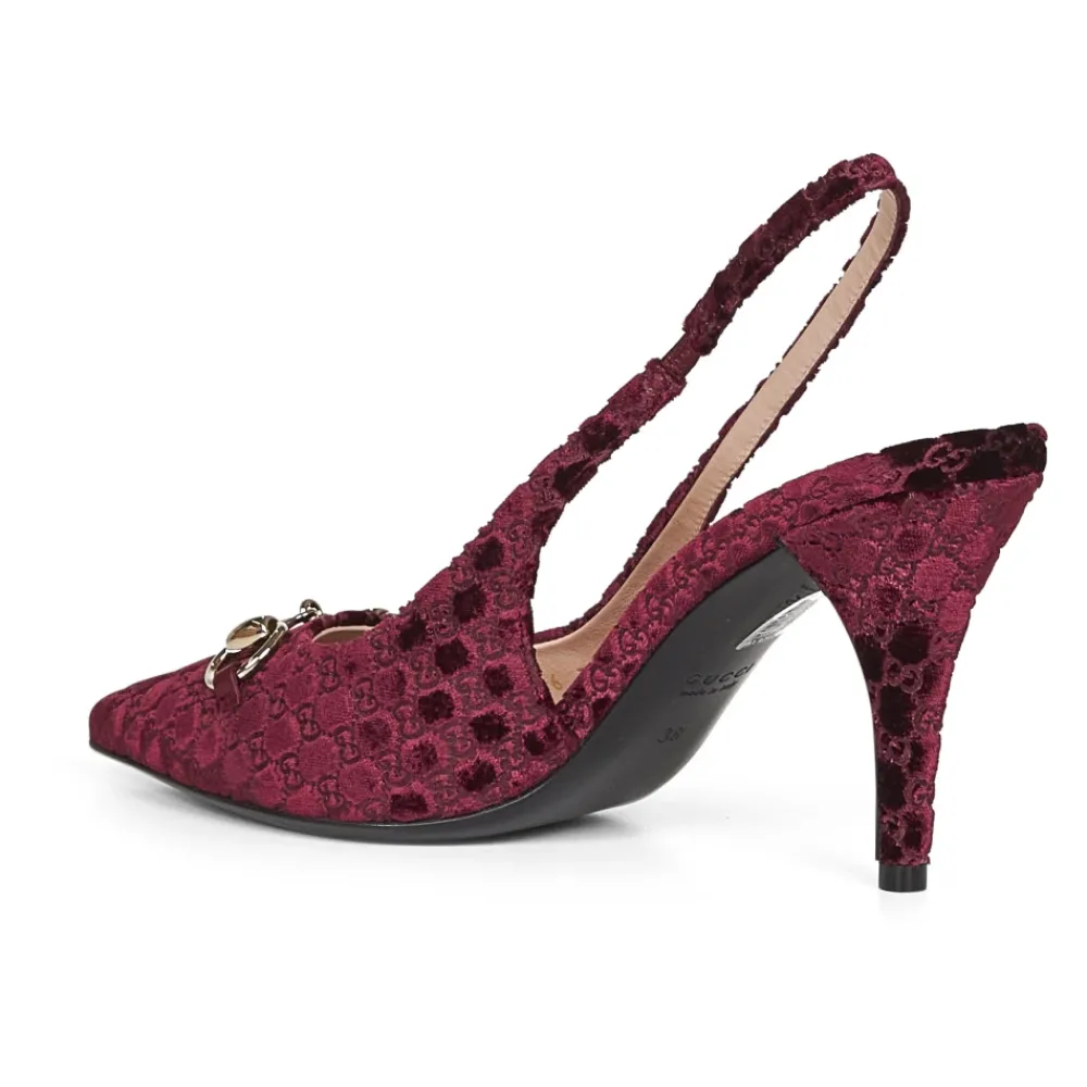 DAMES Gucci Burgundy Velvet Enkelband Sandalen