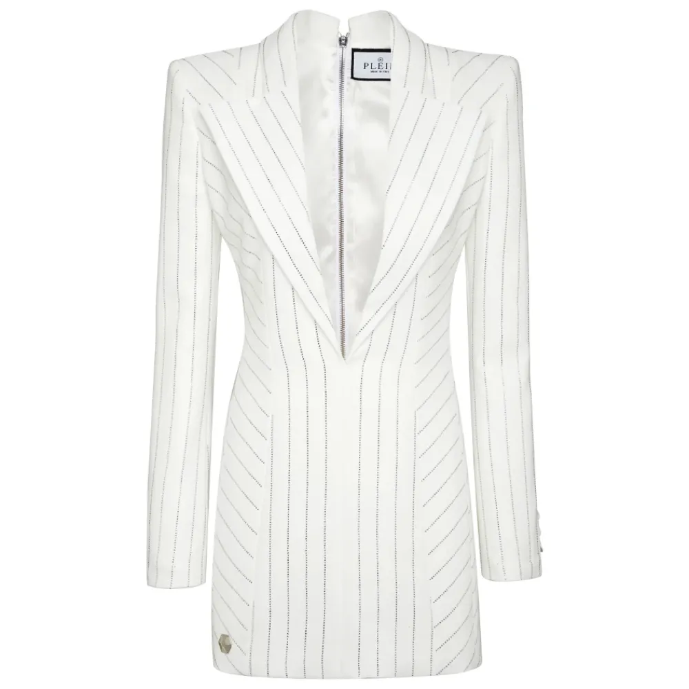 DAMES Philipp Plein Cady Superfitted Jurk Kristal Pinstripe