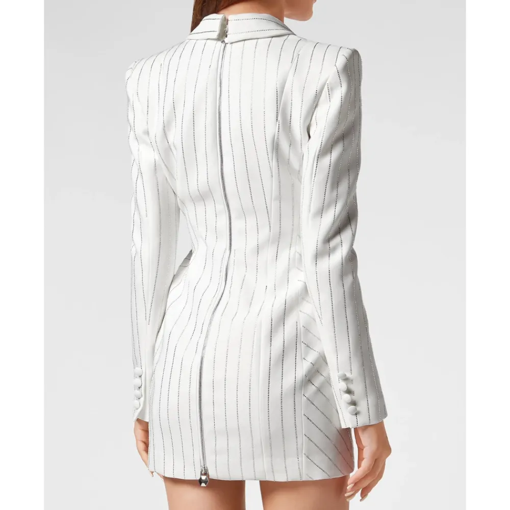 DAMES Philipp Plein Cady Superfitted Jurk Kristal Pinstripe