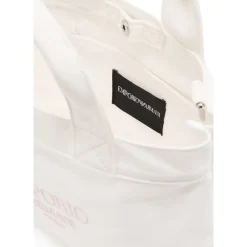 Armani Tassen^Canvas Shopper Tas met Logo Borduursel