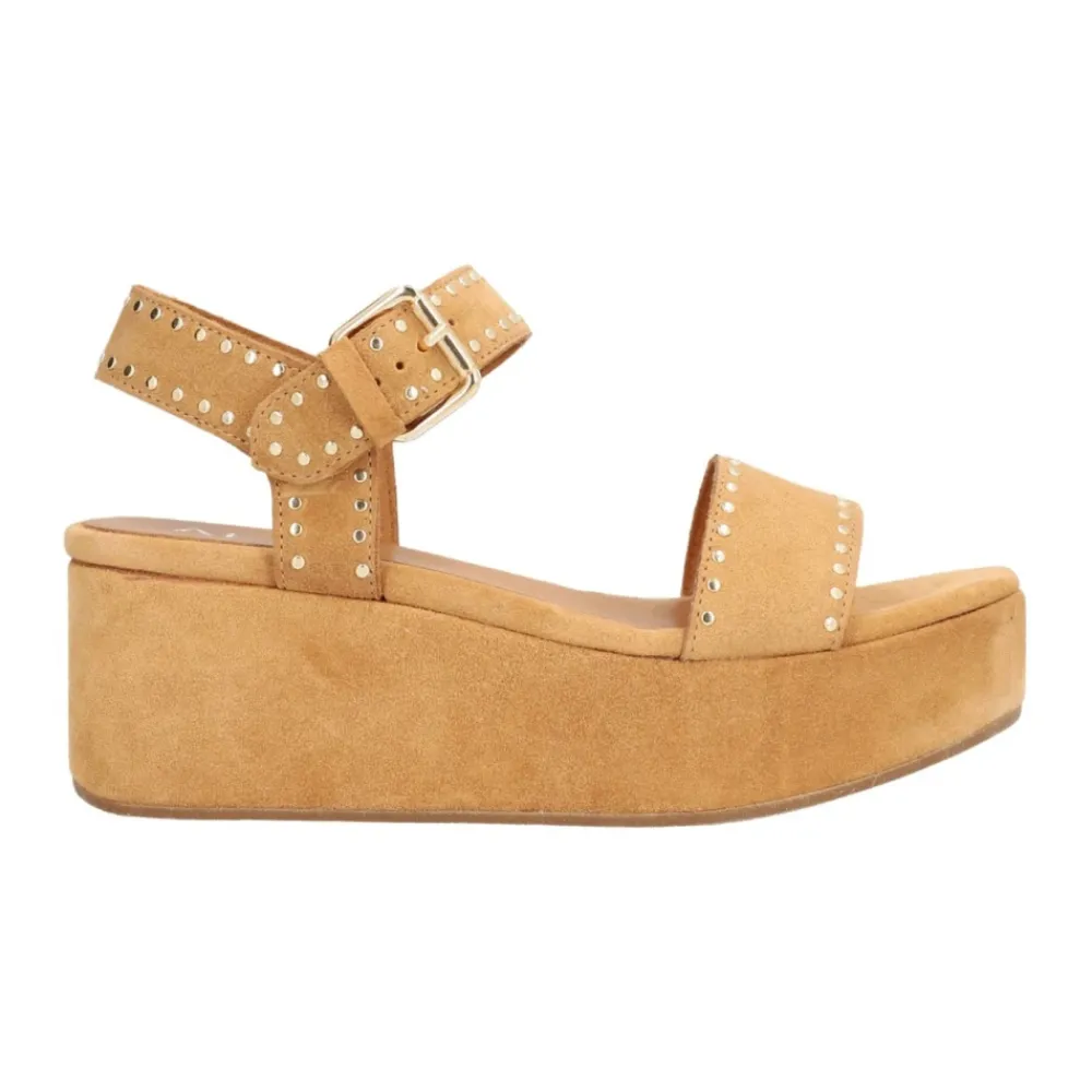 DAMES Alpe Sleehakken^Casual Camel Suède Dames Sandalen