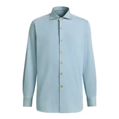 Heren Kiton Casual Denim Overhemd met gespreide kraag