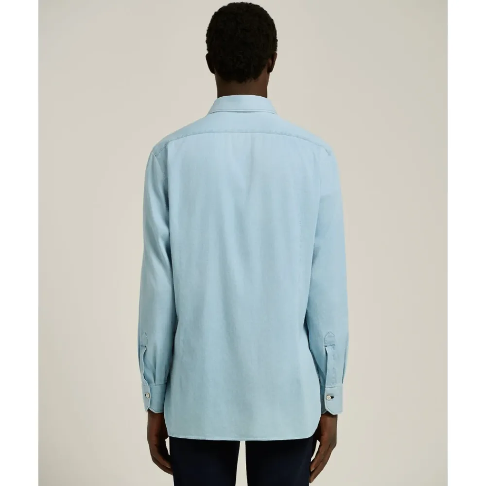 Heren Kiton Casual Denim Overhemd met gespreide kraag