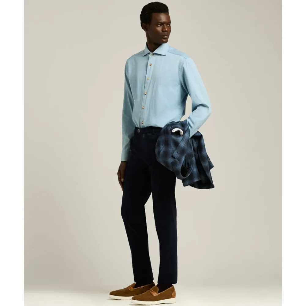 Heren Kiton Casual Denim Overhemd met gespreide kraag