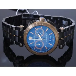 Heren Versace Horloges^Chronograph Staal Armband Grijs Brons Horloge