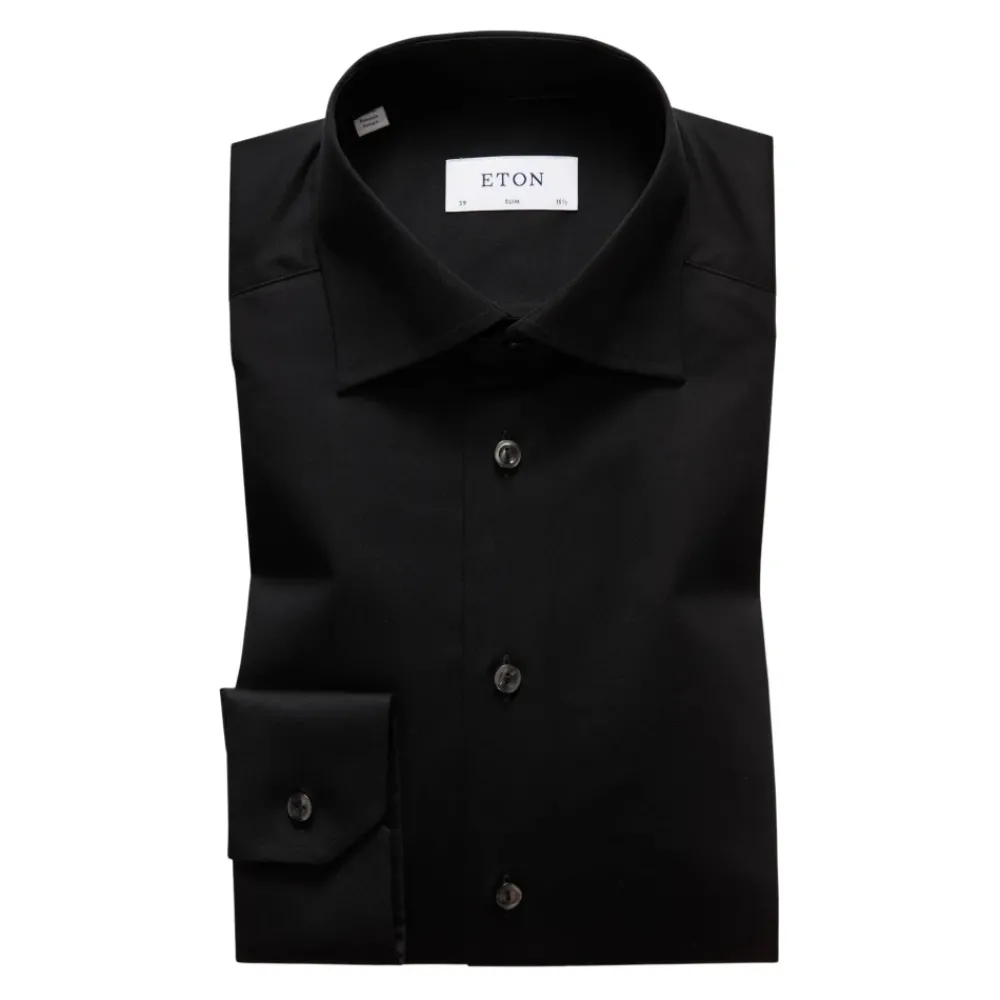 Heren Eton Overhemden^Contemporary Black Signature Twill Shirt